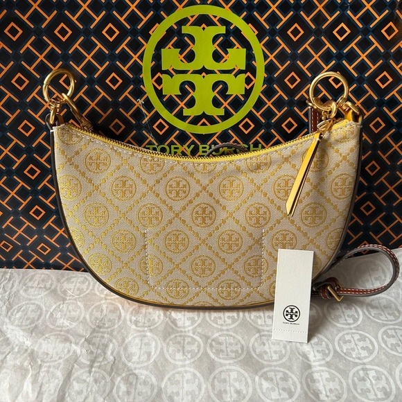Tory Burch T Monogram Jacquard Mini Hobo Bag Crossbody Shoulder Bag Goldfinch - Picture 10 of 12